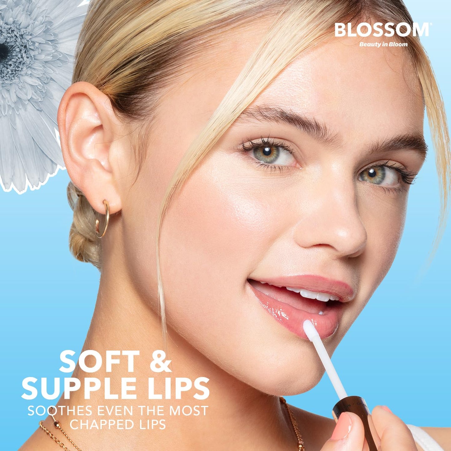 Blossom Lip Gloss & Lip Oil with Olive Oil + Grape Seed Oil, Moisturizing and Hydrating Shimmer Sparkle, Infused with Real Flowers, 3g, Coconut