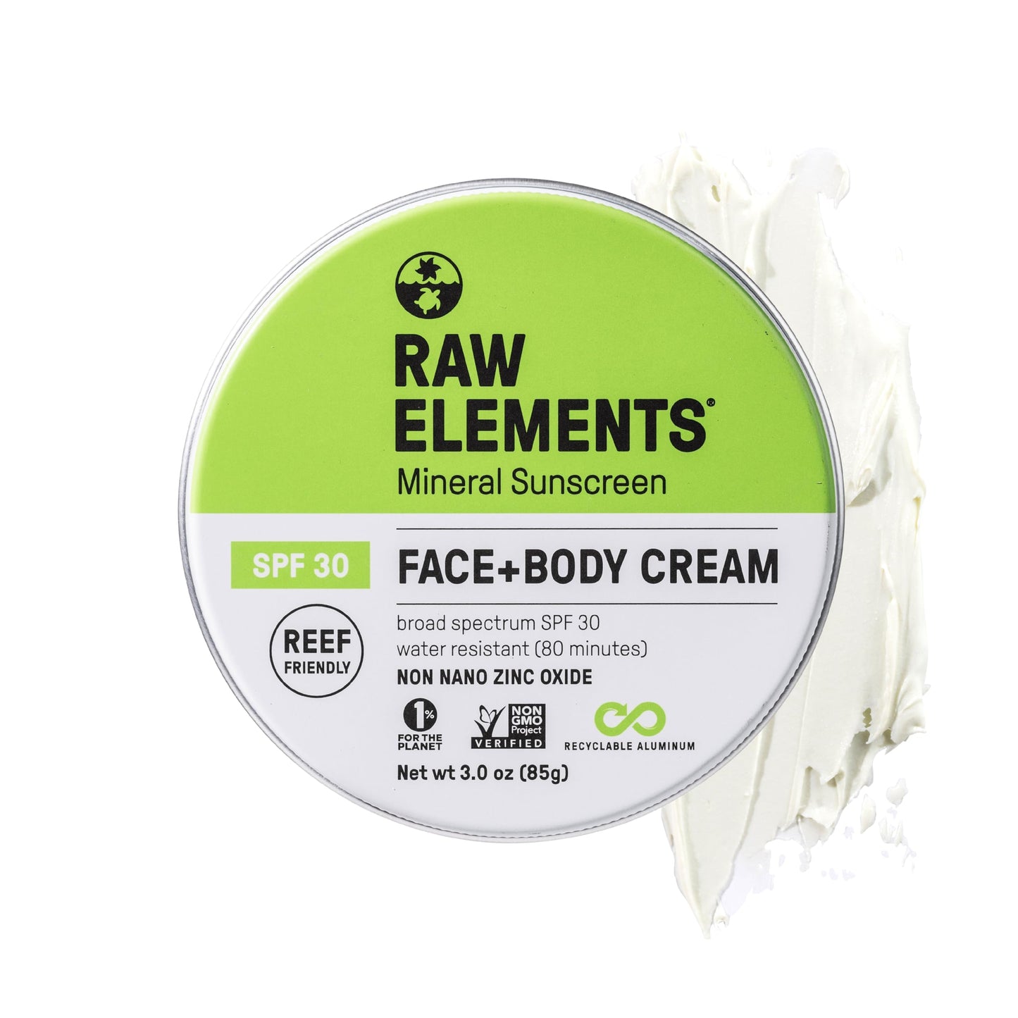 Raw Elements Face and Body Mineral Sunscreen SPF 30 Tin, Organic Sunblock Daily Protection, Non Toxic Reef Safe, Water Resistant, Cruelty Free