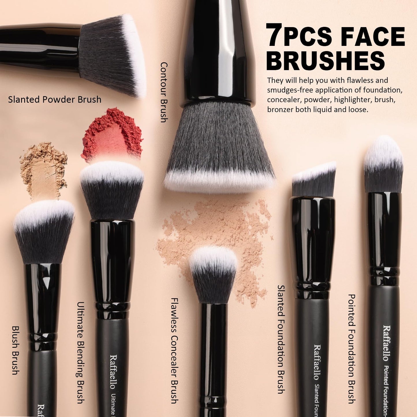 Raffaello Makeup Brushes 15Pcs Makeup Brush Set Premium Synthetic Powder Foundation Contour Blush Concealer Eye Shadow Blending Liner Make Up Brush