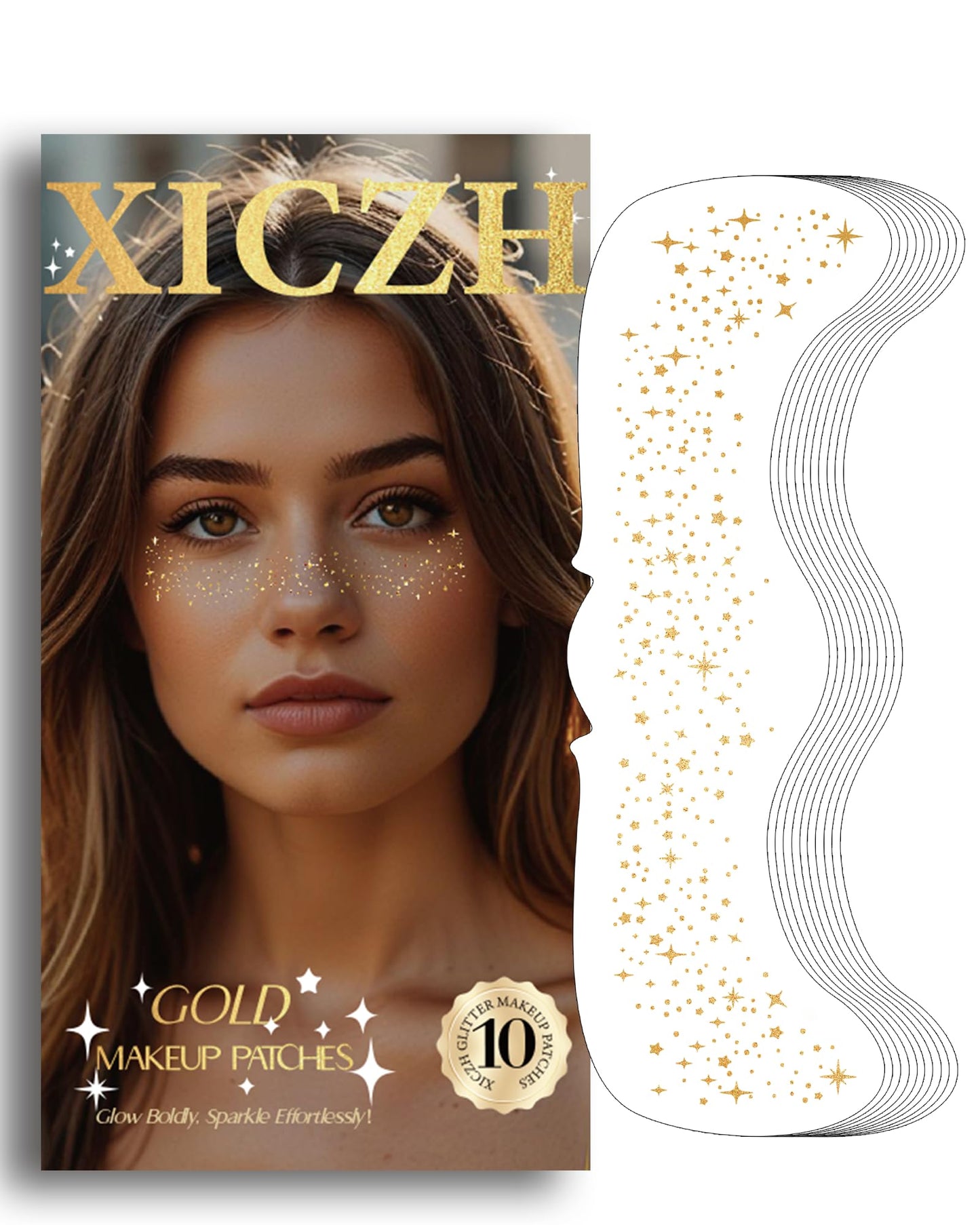 XICZH Glitter Freckles, Gold Temporary Face Tattoos Stickers, Body Face Glitter for Women Girls, Country Concerts Singer Festival Rave Accessories Beauty and Personal Care XICZH