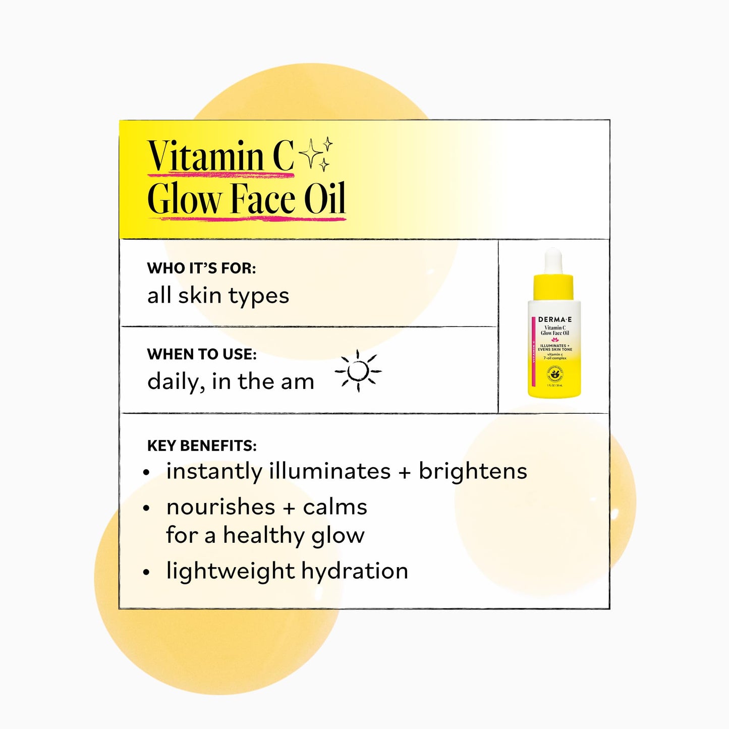 Derma E Vitamin C Glow Face Oil, 1 Fl Oz, Nourishes, Brightens and Illuminates for Radiant Skin, Moisturizing Vitamin C Oil with Turmeric