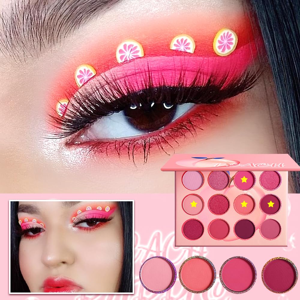 Pink Eyeshadow Palette,12 Colors Peach Matte & Shimmer Highly Pigmented Pink Mini Makeup Eyeshadow Pallet, Warm Natural Blendable Long Lasting