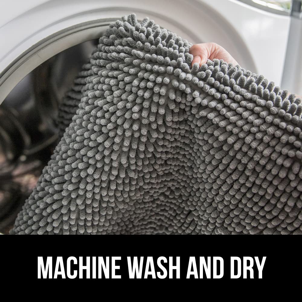 GORILLA GRIP Chenille Bath Rug Mat 24x17 – Soft, Absorbent, Quick-Dry, Rubber Back, Washable Bathroom Mat – Grey