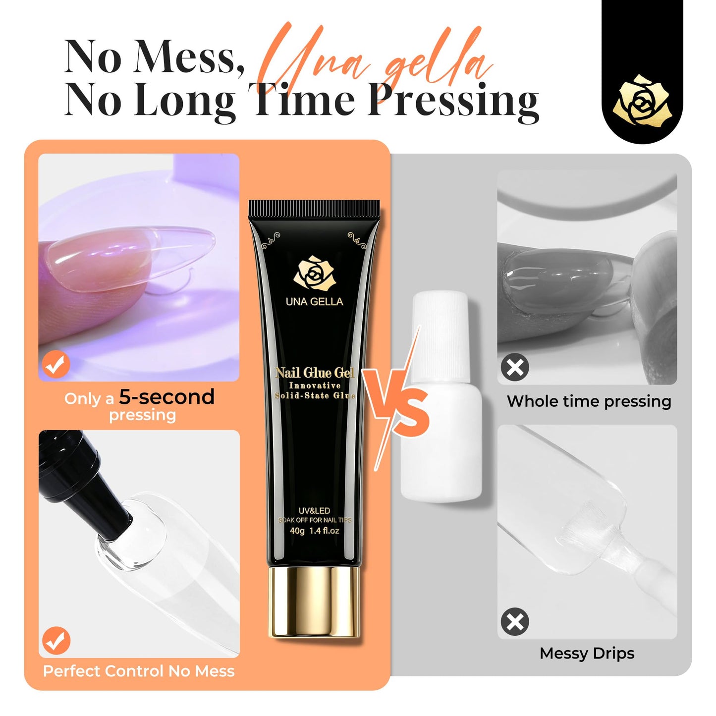 UNA GELLA Gel Nail Glue, Solid Nails Gl ue Gel 40g Lamp Curing Needed Soak Off G LUE Strong Nail G LUE G el for Acrylic Fake Nails Tips Extension Beauty and Personal Care UNA GELLA
