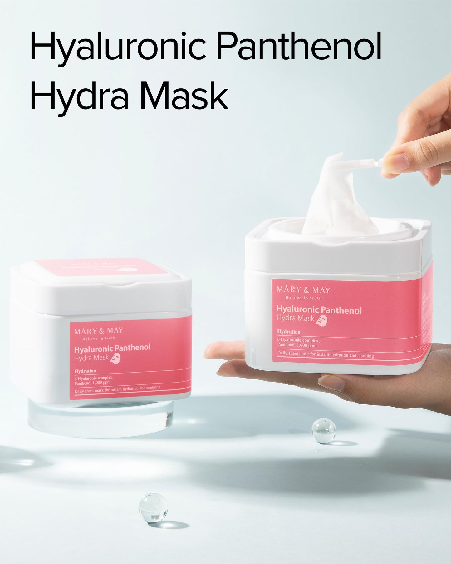 Mary&May Hyaluronic Panthenol Hydra Mask - Daily Pull Out Sheet Mask for Intense Moisturizing and Soothing - Korean Skincare, Hypoallergenic