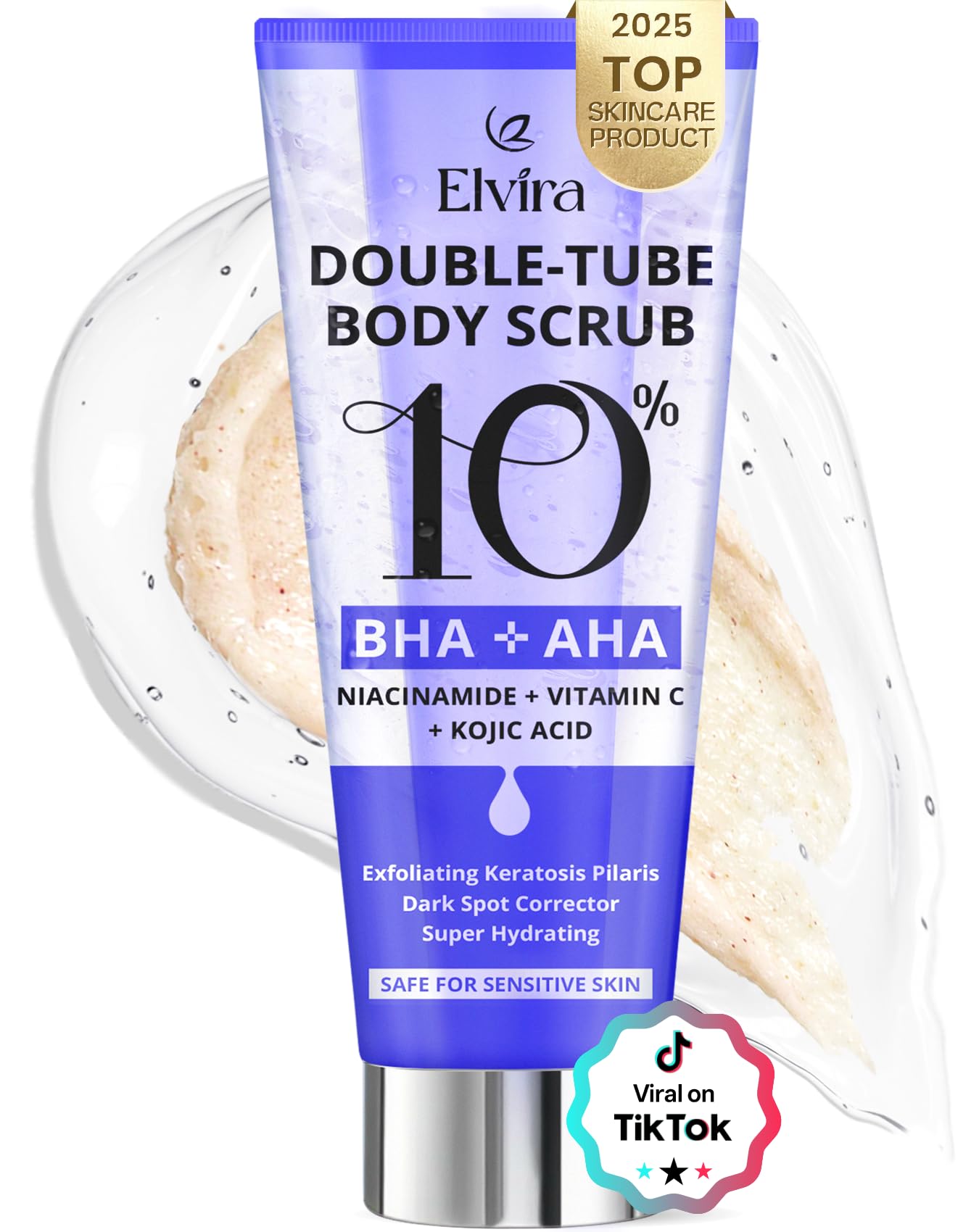 Elvira KP Bump Eraser Foot & Body Scrub, Exfoliating Scrub for Keratosis Pilaris, Smooth Skin with 10% AHA BHA & Niacinamide