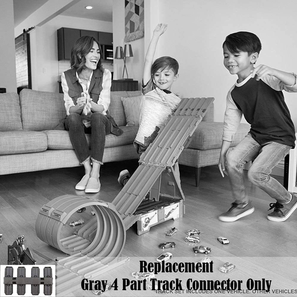 Hot Wheels Replacement Gray 4 Part Track Connector for FTH77 - HO Scale 1:64 Track Builder System Race Crate
