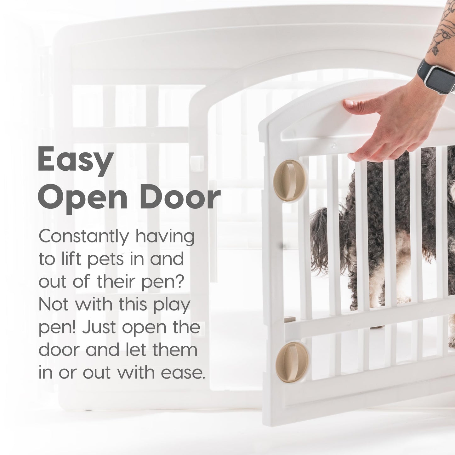 IRIS USA 24" 4-Panel Dog Playpen with Door, 35 x 35 x 24, Puppy Playpen, Dog Play Pen Indoors, Pet Fence, Puppies/Small Dogs, White