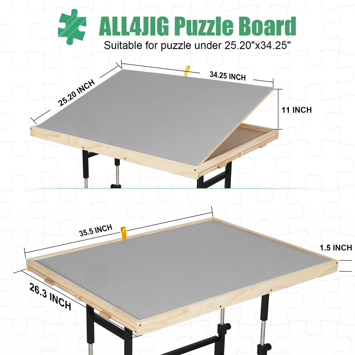ALL4JIG 1500 Piece Puzzle Table with Legs – 25"x34" Adjustable Wooden Board with 3 Tilting Angles, 4 Drawers & Cover, Gift for Adults/Mom