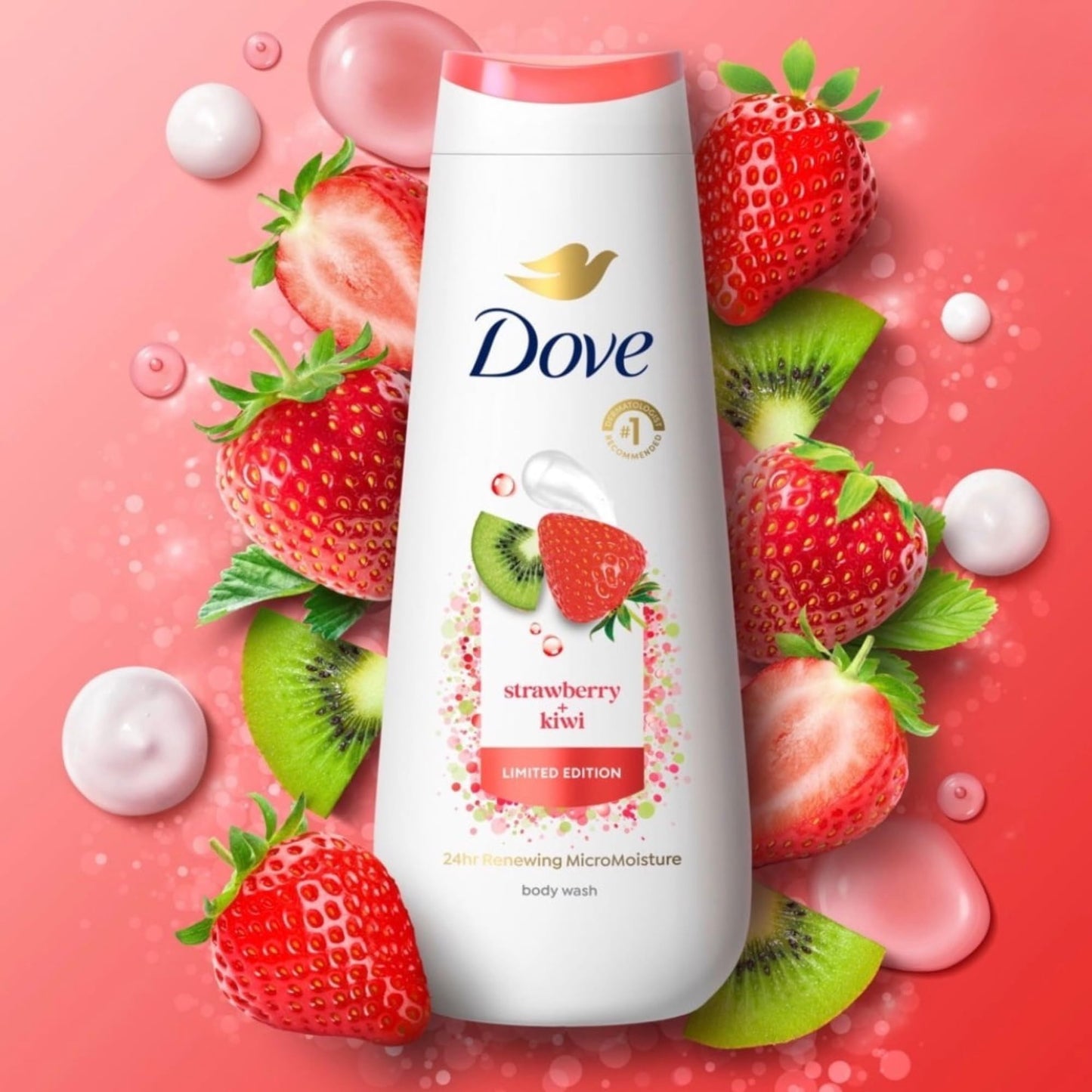 Dove Limited Edition Strawberry + Kiwi Body Wash, 24hr Renewing MicroMoisture, 20 Fl Oz, 2 Pack