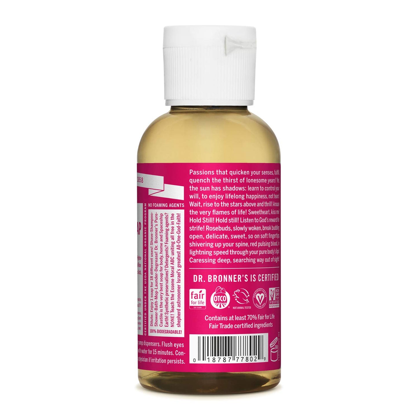 Dr. Bronner's - Pure-Castile Liquid Soap (Rose, 2 ounce) - Made with Organic Oils, 18-in-1 Uses: Face, Body, Hair, Laundry, Pets and Dishes