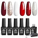 Beetles Gel Nail Polish - Candy Cane Gel Polish Set, 6 Color Burgundy Red Glitter White Silver Snow Holiday Sparkle Manicure Kit Soak off Uv Nail Art