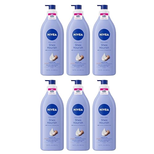 Nivea Shea Daily Moisture Body Lotion 16.9 Ounce Pump (Dry Skin) (500ml) (6 Pack) - Packaging May Vary