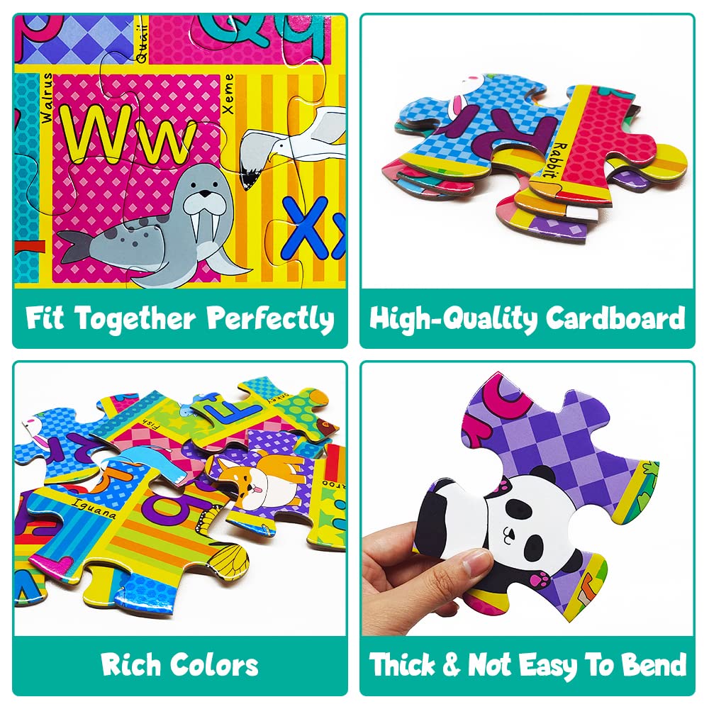 Animal Alphabet Floor Puzzle for Kids, 48 Pcs A-Z Educational Jigsaw, Preschool Learning Toys for Boys & Girls, Toddler Puzzle Ages 3+