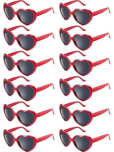 Blulu 12 Pieces Neon Colors Heart Shape Sunglasses for Women Party Favors and Festival (Red)