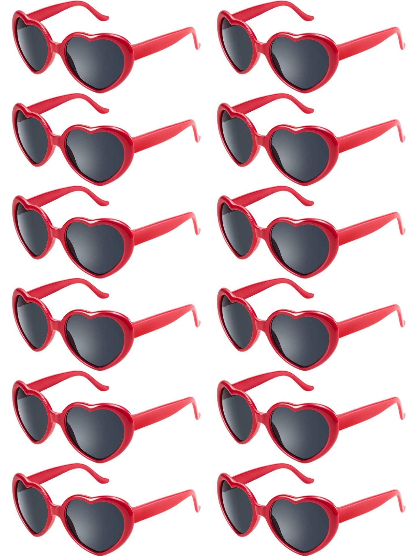 Blulu 12 Pieces Neon Colors Heart Shape Sunglasses for Women Party Favors and Festival (Red)
