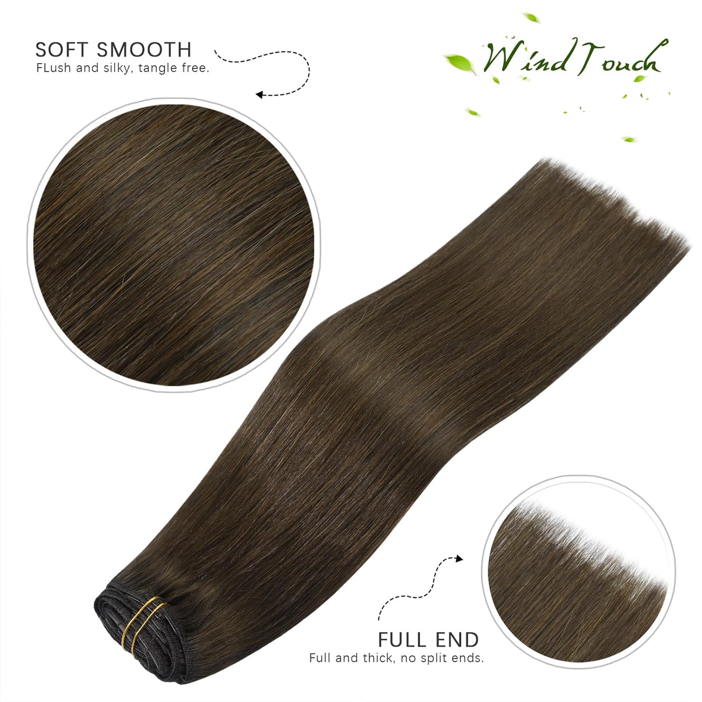 WindTouch Clip In Hair Extensions Real Human Hair Medium Brown Hair Extensions 18Inch 75g 7PCS #4 Chocolate Brown Extensions for women