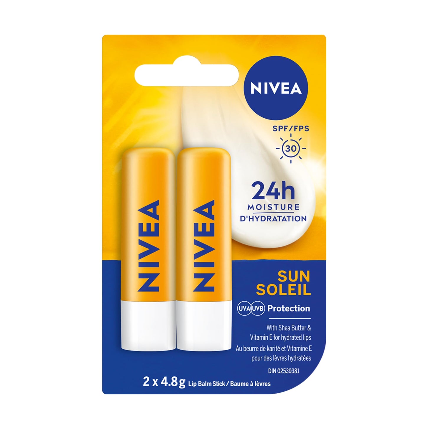NIVEA Sun Caring Lip Balm Sticks with SPF 30, Duo Pack (2 x 4.8 g)(Imported from Canada)