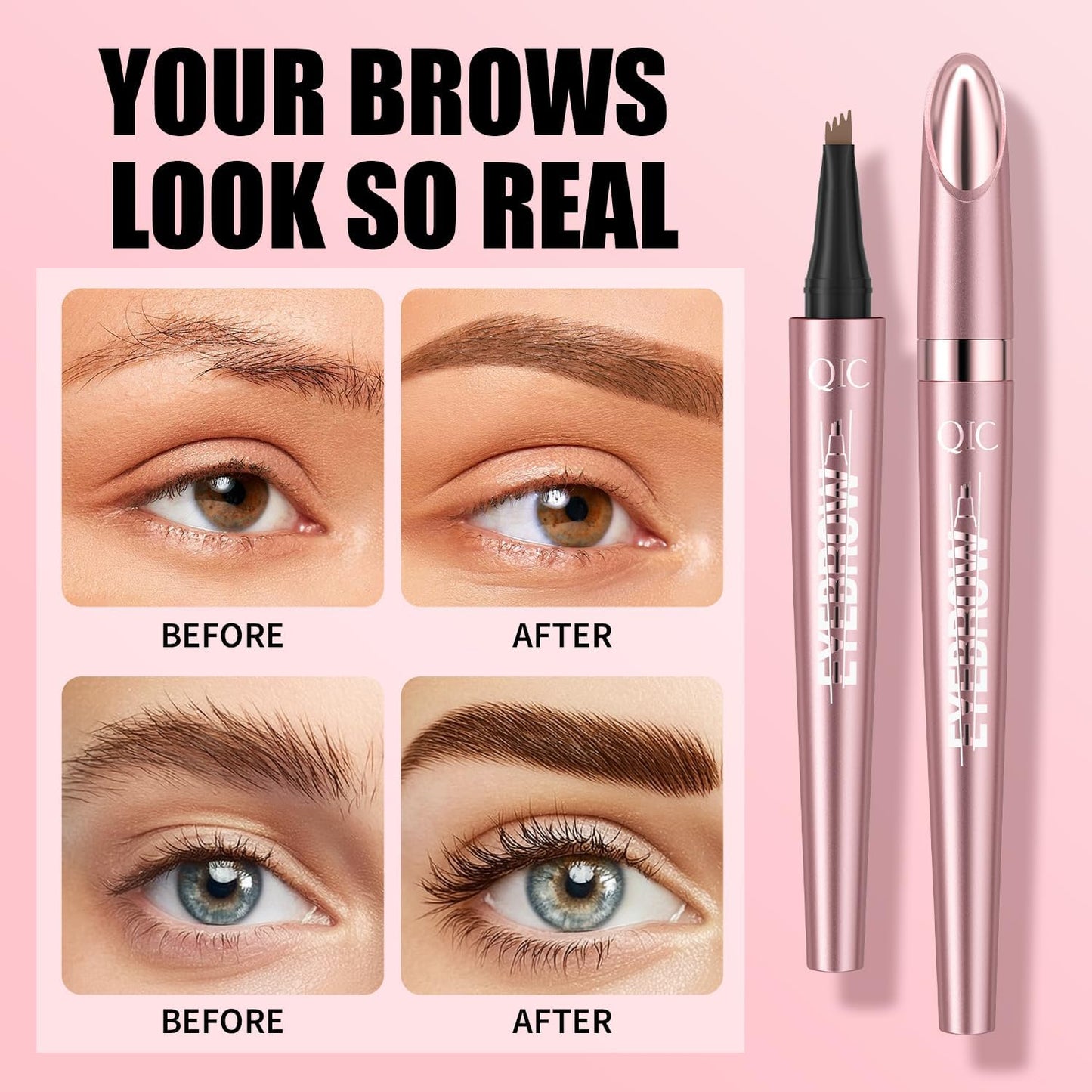 3D Waterproof Microblading Eyebrow Pen with 4 Fork Tip,QIC Eyebrow 4 Tip Brow Pencil,Long-Lasting Natural Eyebrow Hair,Magic Eyebrow Pencil Eyebrow Beauty and Personal Care QIC