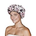 Reusable Nylon Bath & Shower Cap, Reversible Oversized Waterproof Shower Caps Large Designed for all Hair Lengths w Terry Lining & Elastic Band