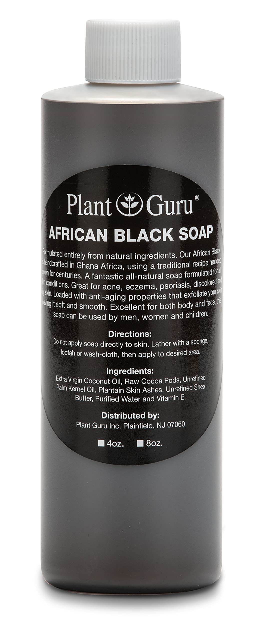 African Black Soap Liquid 8 oz. 100% Raw Pure Natural From Ghana. Acne Treatment, Aids Against Eczema & Psoriasis, Dry Skin, Scars and Dark Spots.