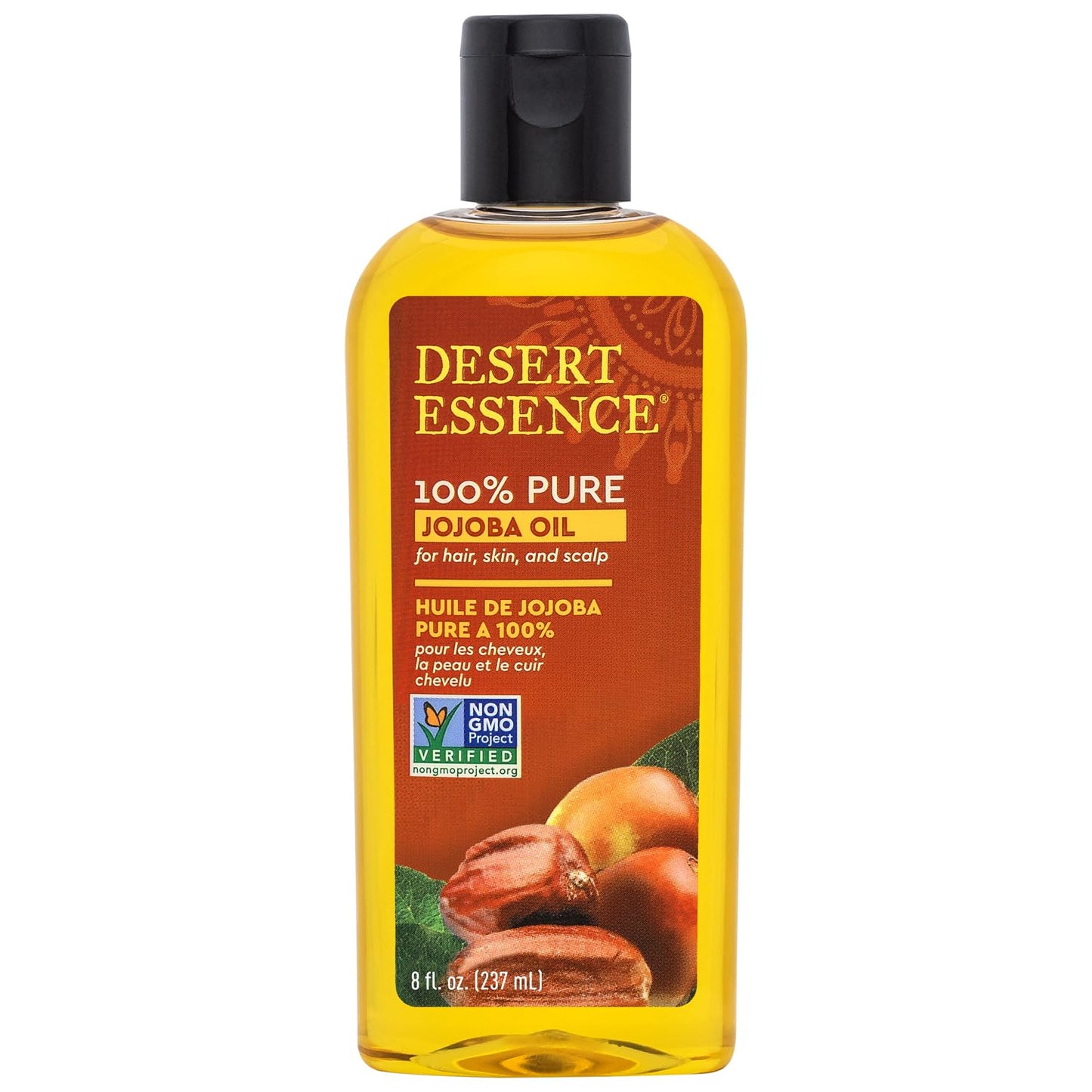 Desert Essence 100% Pure Jojoba Oil - 8 Fl Oz Moisturizer for Hair, Skin & Scalp | Makeup Remover & Aftershave Hydrator, Non-GMO, Vegan, Cold-Pressed