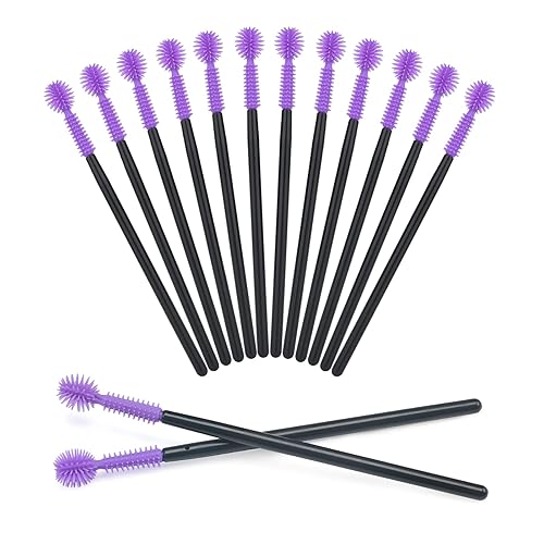 G2PLUS 50PCS Silicone Eyelash Brushes, Purple Disposable Mascara Wands, Adjustable Ball- Shape Eyelash Spoolies, Eyebrow Brushes for Eyelash Extension