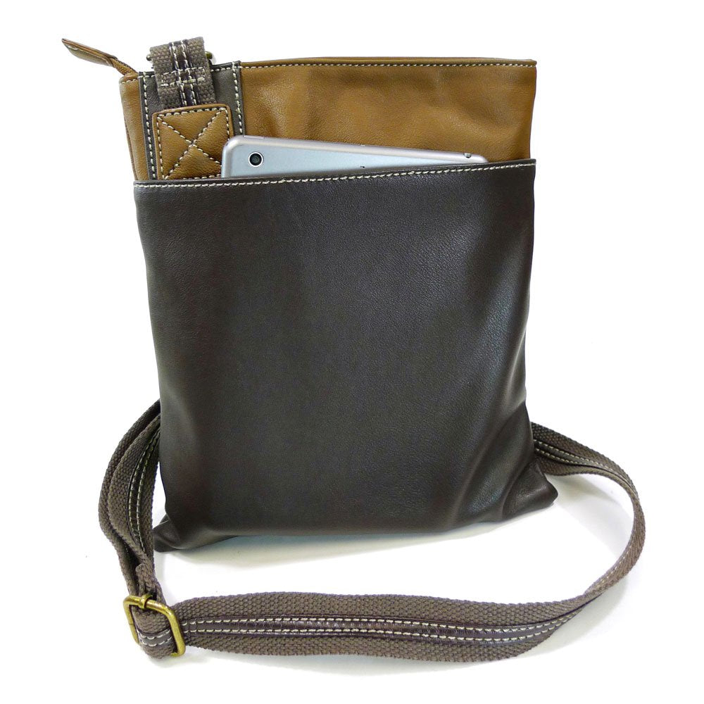 CHALA Handbags Swing PU Leather Cell Phone Purse with Metal Key Chain (Dark Brown Cat)