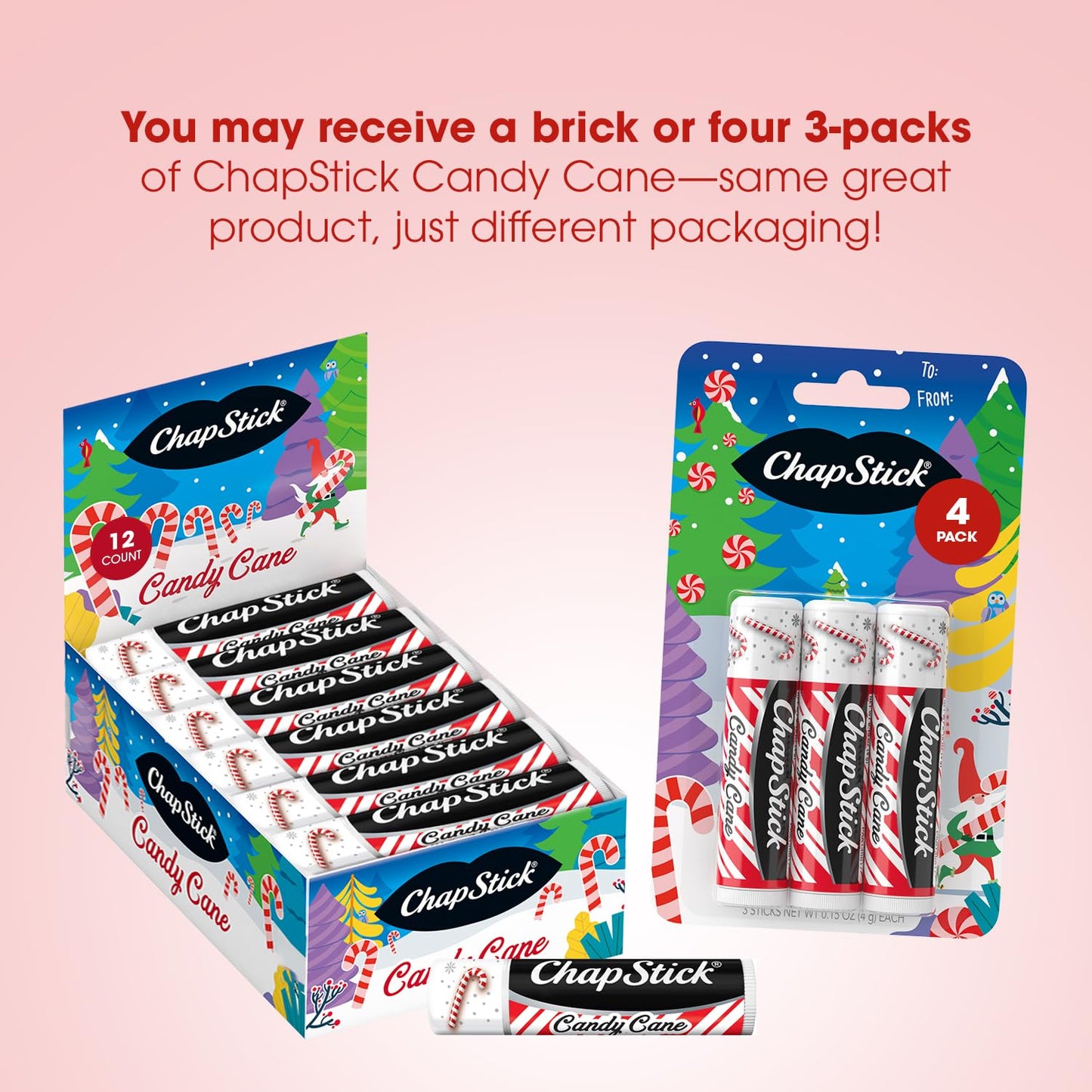 ChapStick Bulk Lip Balm, Candy Cane Packs (12 Sticks) - Fresh & Minty Lip Moisturizer, Stocking Stuffer, 0.15 Oz Ea