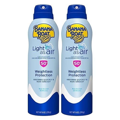 Banana Boat Light As Air Sunscreen Spray SPF 50 Twin Pack| Lightweight Sunscreen, Spray On Sunscreen, Body Sunscreen Spray, Non-Greasy Sunscreen