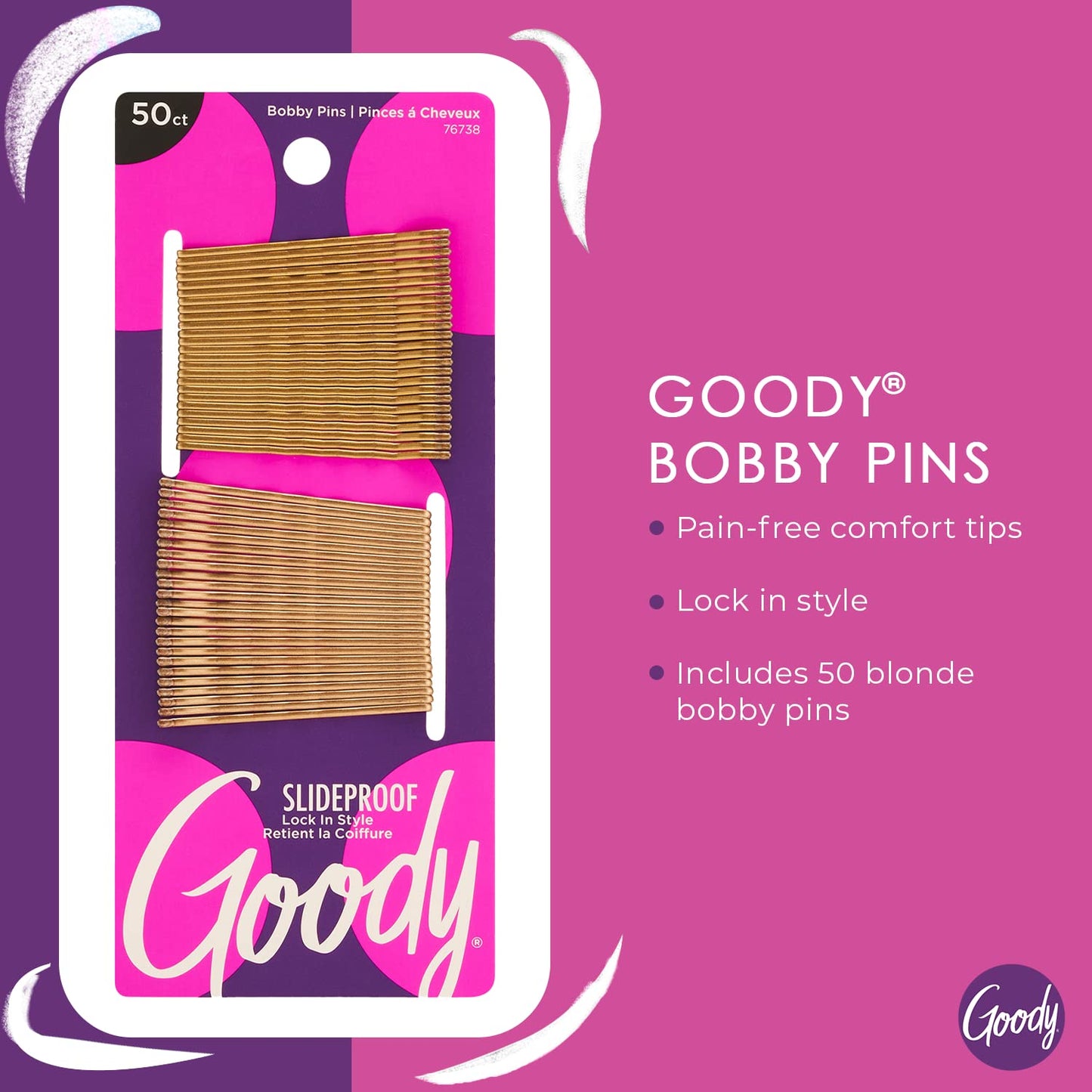 Goody SlideProof Bobby Pins - 50 Ct, Metallic Blonde, High Gloss Bobby Hair Pins for Styling, Lock In Style, Comfortable, Pain-Free Hair Accessories Beauty and Personal Care GOODY