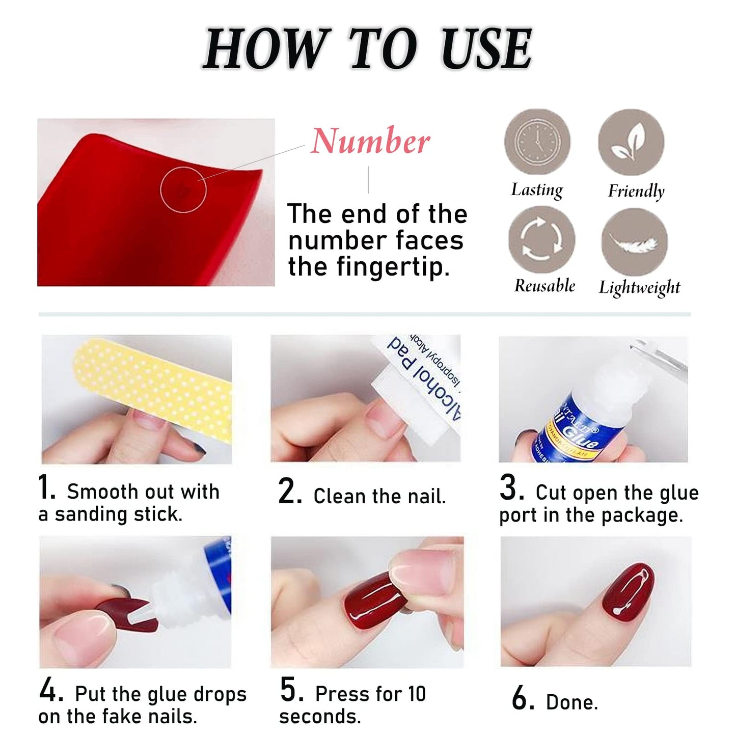 IMSOHOT Almond Press on Nails Medium Glossy Fake Nails Diamond Glue on Nails Black Ombre False Nails with Designs