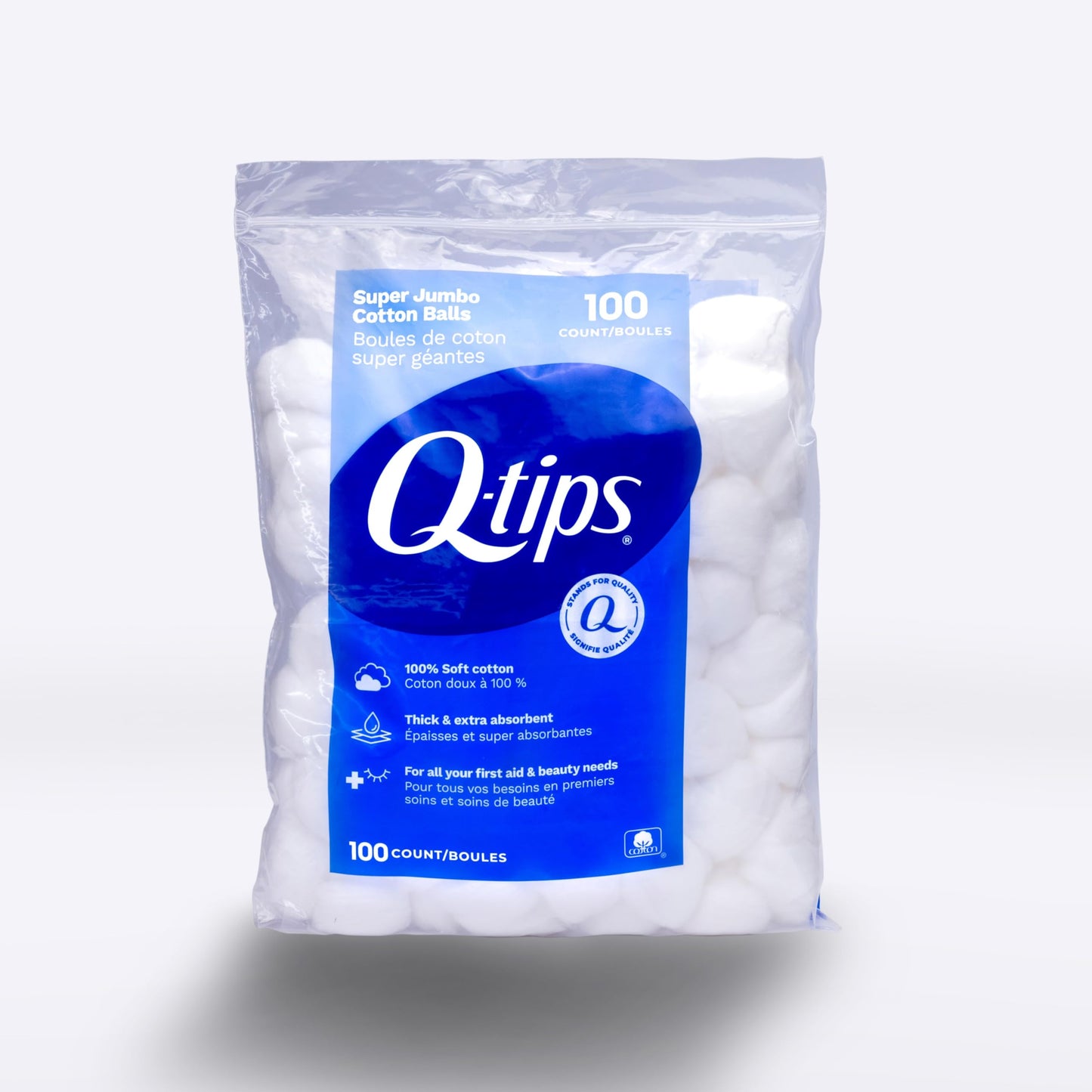 Q-Tips Super Jumbo Cotton Balls for Beauty, First Aid and Baby Care, 100% Thick Cotton, 100 Count Beauty and Personal Care Q-tips