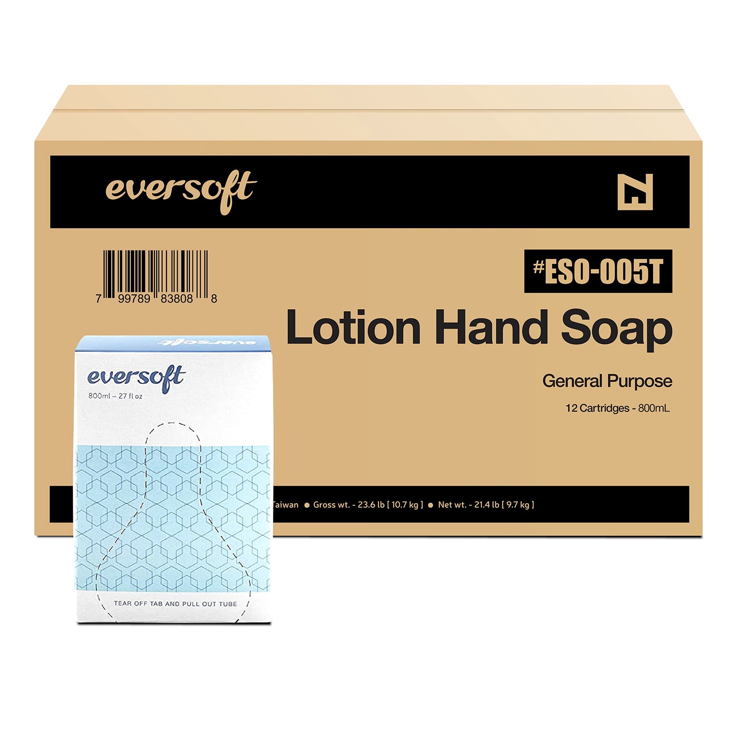 EZbrnd Eversoft General Purpose Lotion Hand Soap Refill, Bag-in-Box, Pack of 12x800ml (27.0 oz), ESO-005T (9128-12)