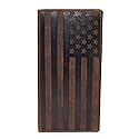 Genuine Leather Checkbook Cover For Men & Women Checkbook Holder Wallet RFID Blocking USA Series (USA Flag Brown)
