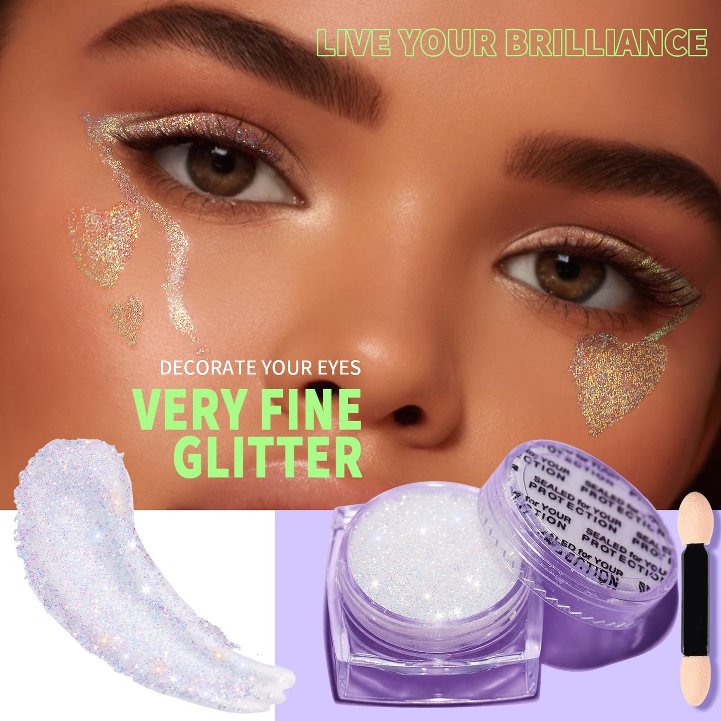 Teenitor Face Glitter Body Glitter, Clear White Body Glitter Gel, Hair Glitter Gel, 6 Shapes Rave Glitter, Mermaid Sequins Makeup Glitters Face Paint Beauty and Personal Care Teenitor