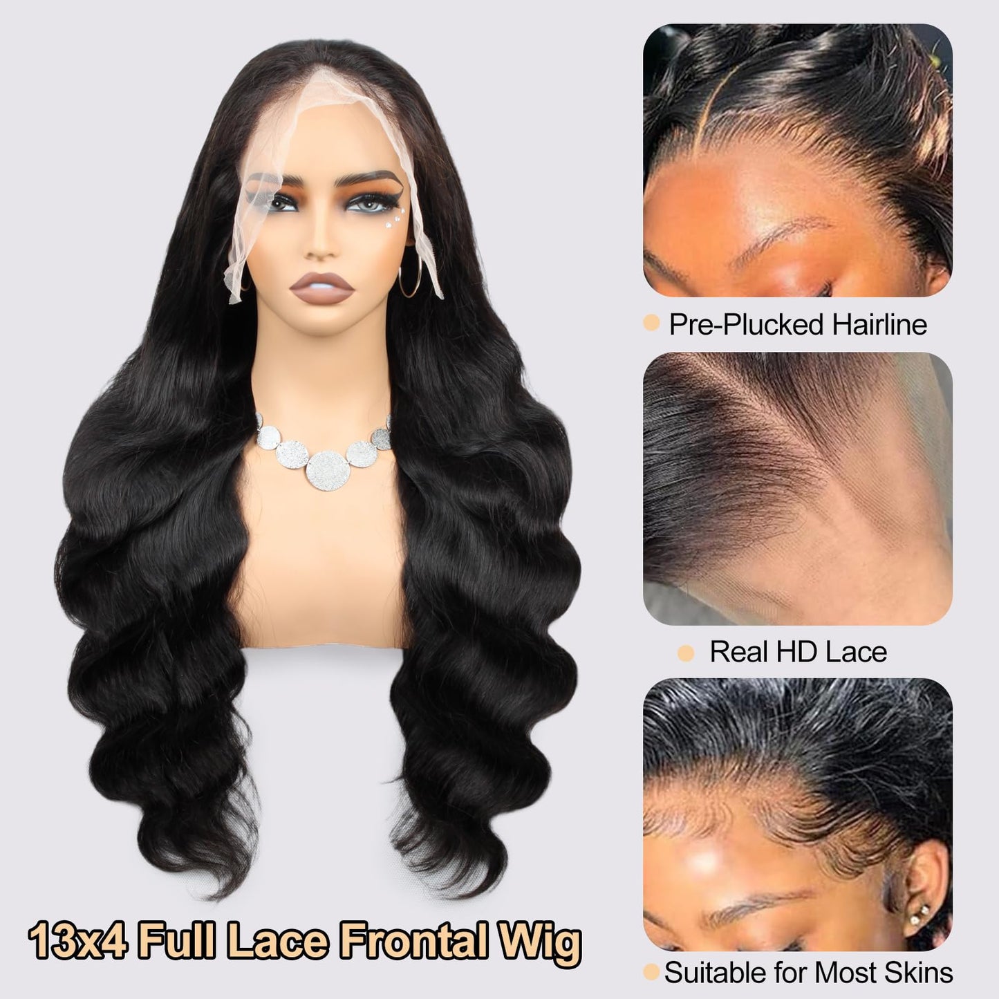 13x4 Body Wave Lace Front Wigs Human Hair Pre Plucked 200% Density HD Lace Frontal Wigs Human Hair 100% Real Human Hair Wigs No Synthetic Blend No