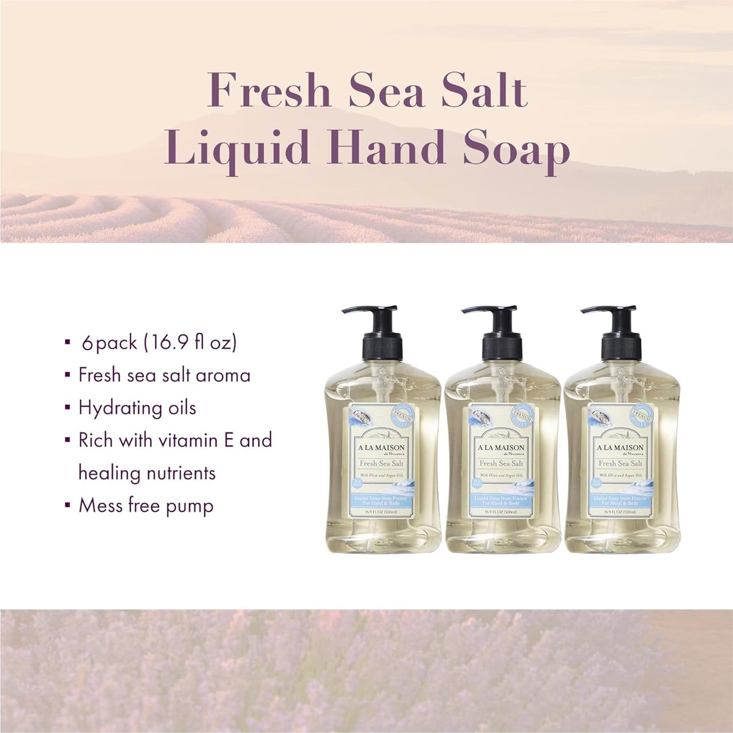 A LA MAISON French Liquid Hand Soap, Fresh Sea Salt - Natural Hand Wash Made with Essential Oils - Biodegradable, Plant-Based, Vegan, Cruelty-Free
