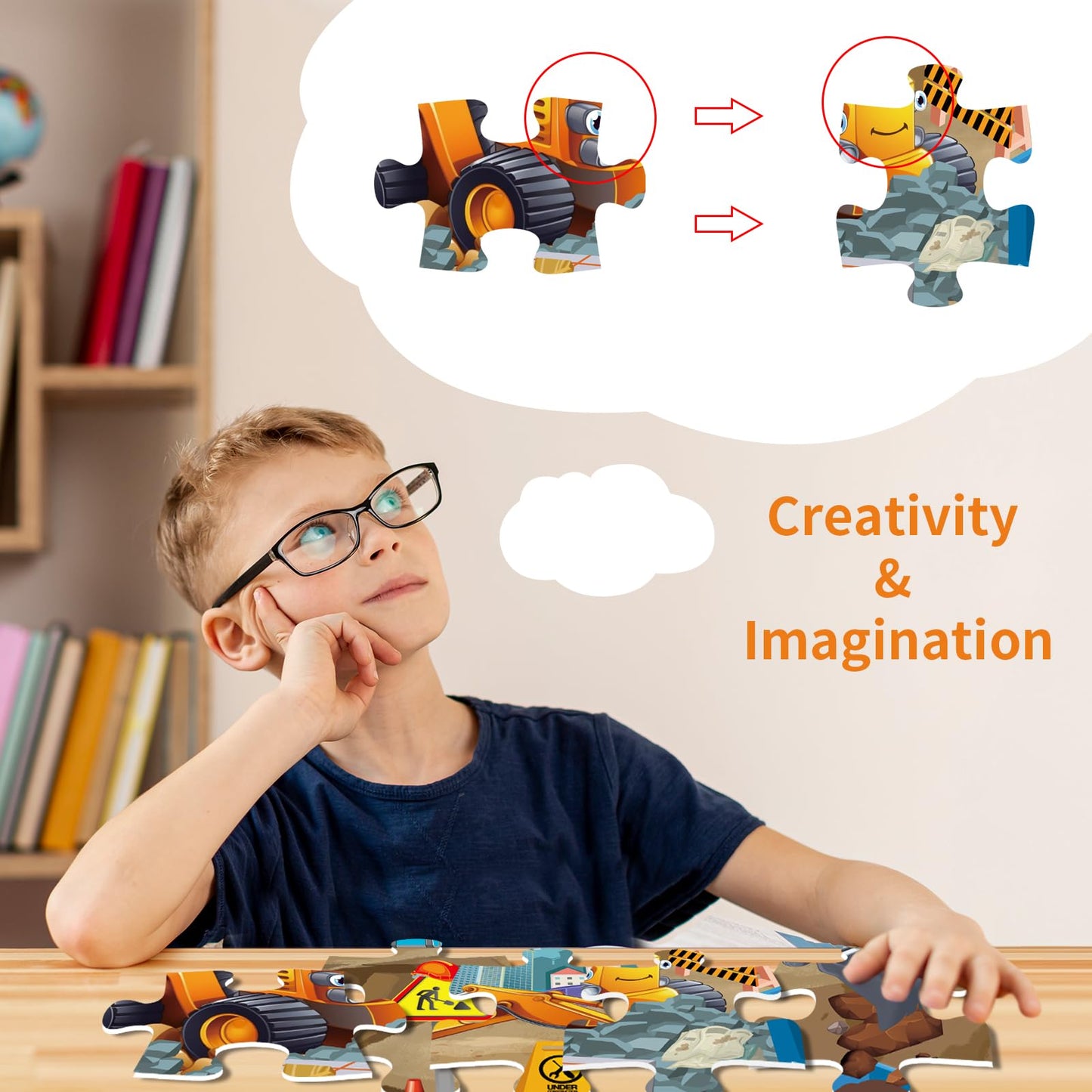 Jadeso 48-Piece Jumbo Floor Puzzle for Kids Ages 3-8 – Large Construction Site Jigsaw, Educational Preschool Learning Toy & Gift