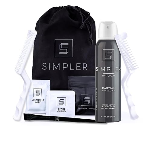Simpler Partial Coverage Men's Hair Color Color Box - Permanent Beard & Mustache Dye - Ammonia-Free Beard Hair Dye - Fast Gray Blending - Salt