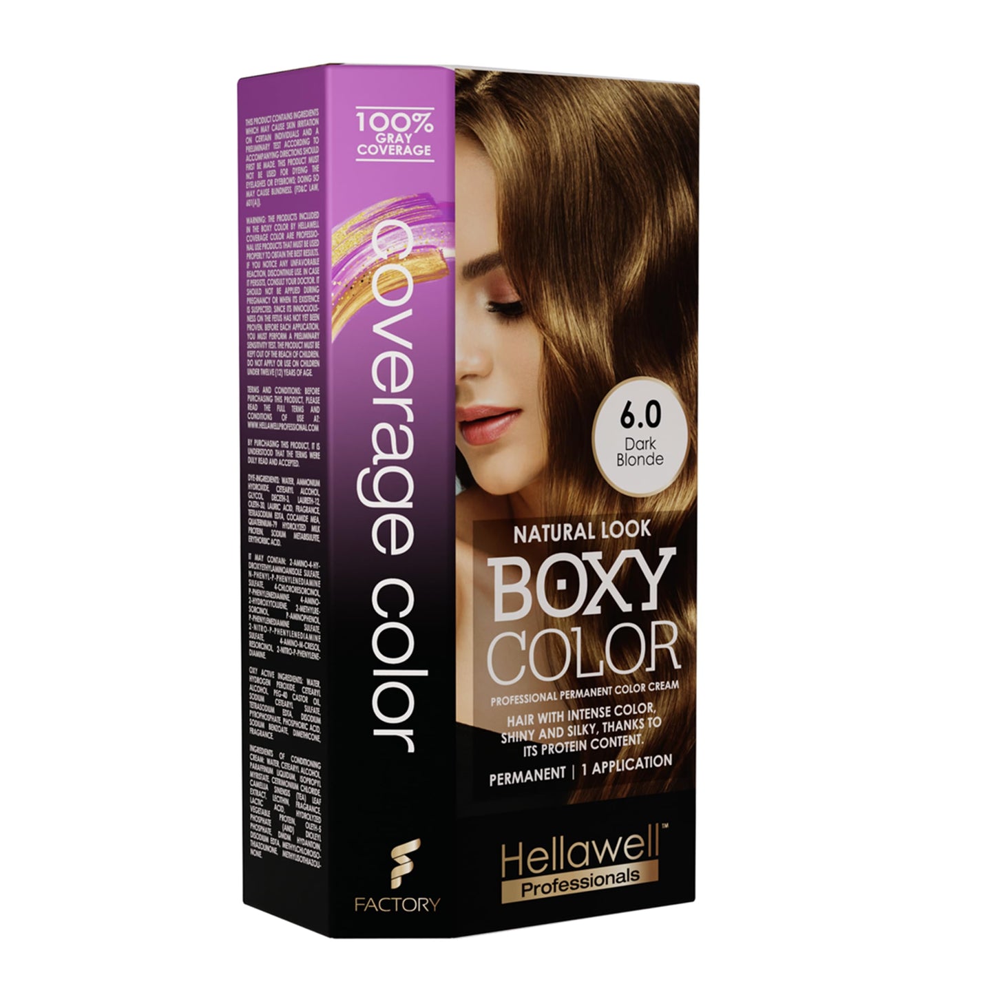 BOXY COLOR Coloring kit professional, permanent color cream hair dye with Vegetal Protein to get Hair with intense color shiny and silky. 100% Gray