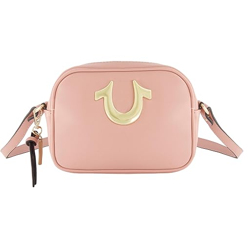 True Religion Women's Crossbody Bag, Mini Adjustable Shoulder Handbag Camera Purse with Horseshoe Logo, Berry