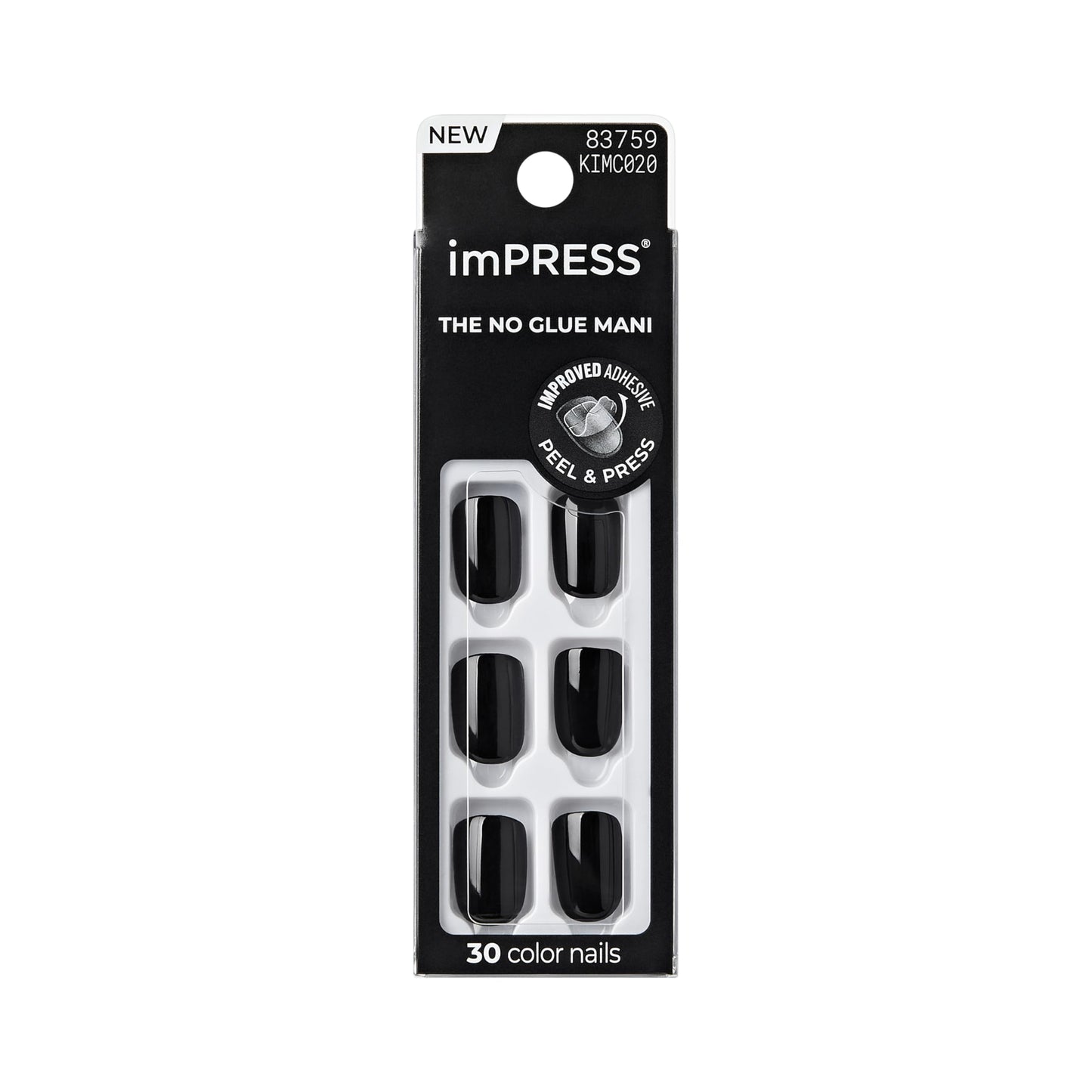 Kiss Impress No Glue Mani Press On Nails Kit, 30 All Black Peel and Stick Nails, Super Slim Short Squoval, Glossy Gel Finish, PureFit Technology Beauty & Personal Care imPRESS