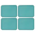 Pyrex 7210-PC 3-Cup Turquoise Rectangle Plastic Food Storage Lid, Made in the USA - 4 Pack