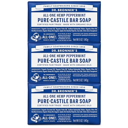 Dr. Bronner's - Pure-Castile Bar Soap (Peppermint, 5 ounce, 3-Pack) - Made with Organic Oils, For Face, Body and Hair, Gentle and Moisturizing