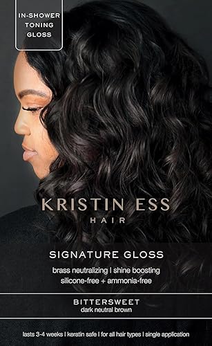 Kristin Ess Hair Gloss in Bittersweet Dark Brunette - 4 Wk Semi Permanent Hair Color for Women - Dark Brown Color Depositing Conditioner & Toner