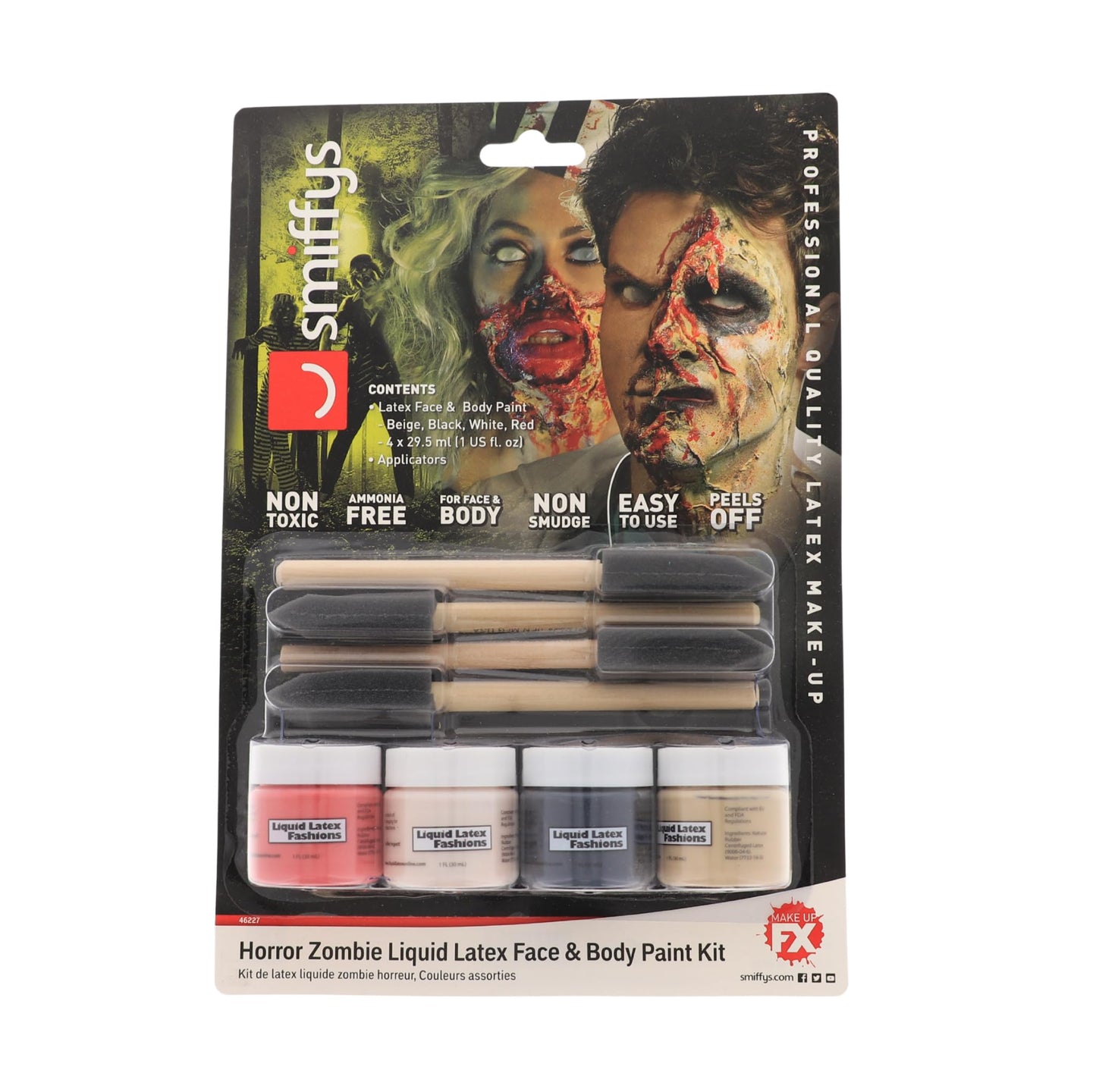 Horror Zombie Liquid Latex Face and Body Paint Kit- 4-Pack 1 Ounce, 4 Brush-Set Special Effects, Art, Theater, Parties, Cosplays, Carnivals