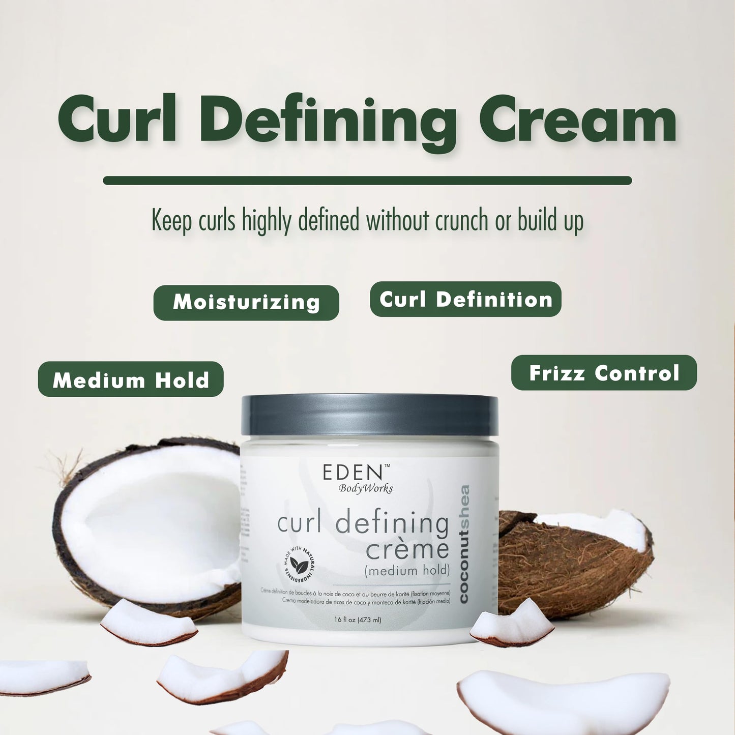 EDEN BodyWorks Coconut Shea Curl Defining Creme |16 oz | Moisturize Protect Against Humidity, Add Shine - Packaging May Vary