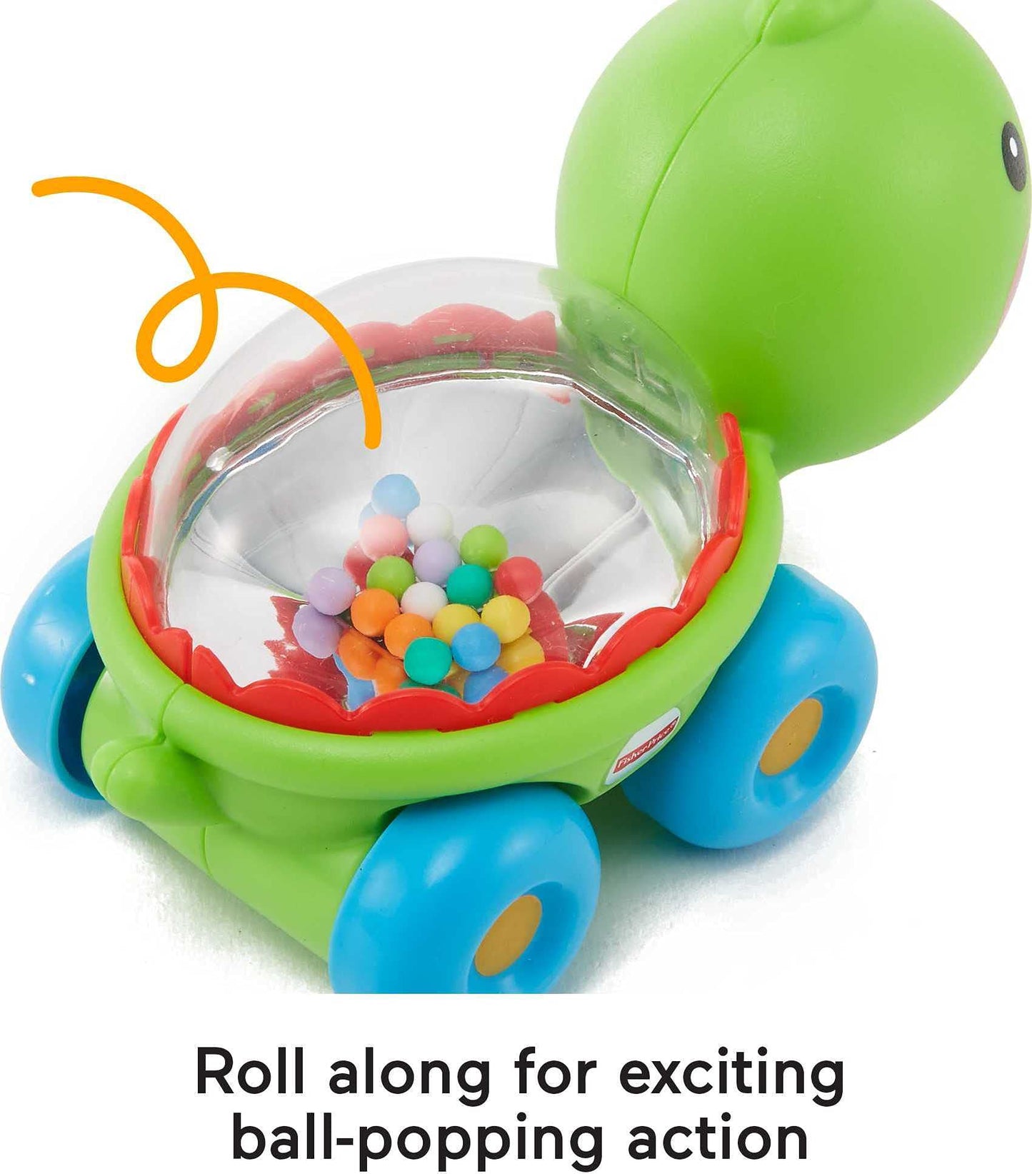 Fisher-Price Baby Crawling Toy Poppity Pop Turtle Push-Along Vehicle with Ball Popping Sounds for Infants Ages 6+ Months