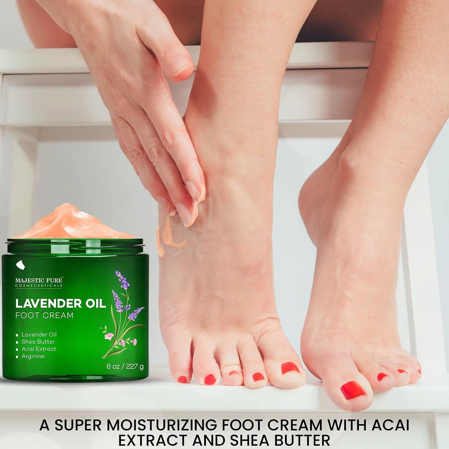 Majestic Pure Lavender Oil Foot Cream, Warming Cream - Calluses, Dry Cracked Feet, Hands, Heels, Elbow, Nails, and Knees - Softens & Moisturizes Skin